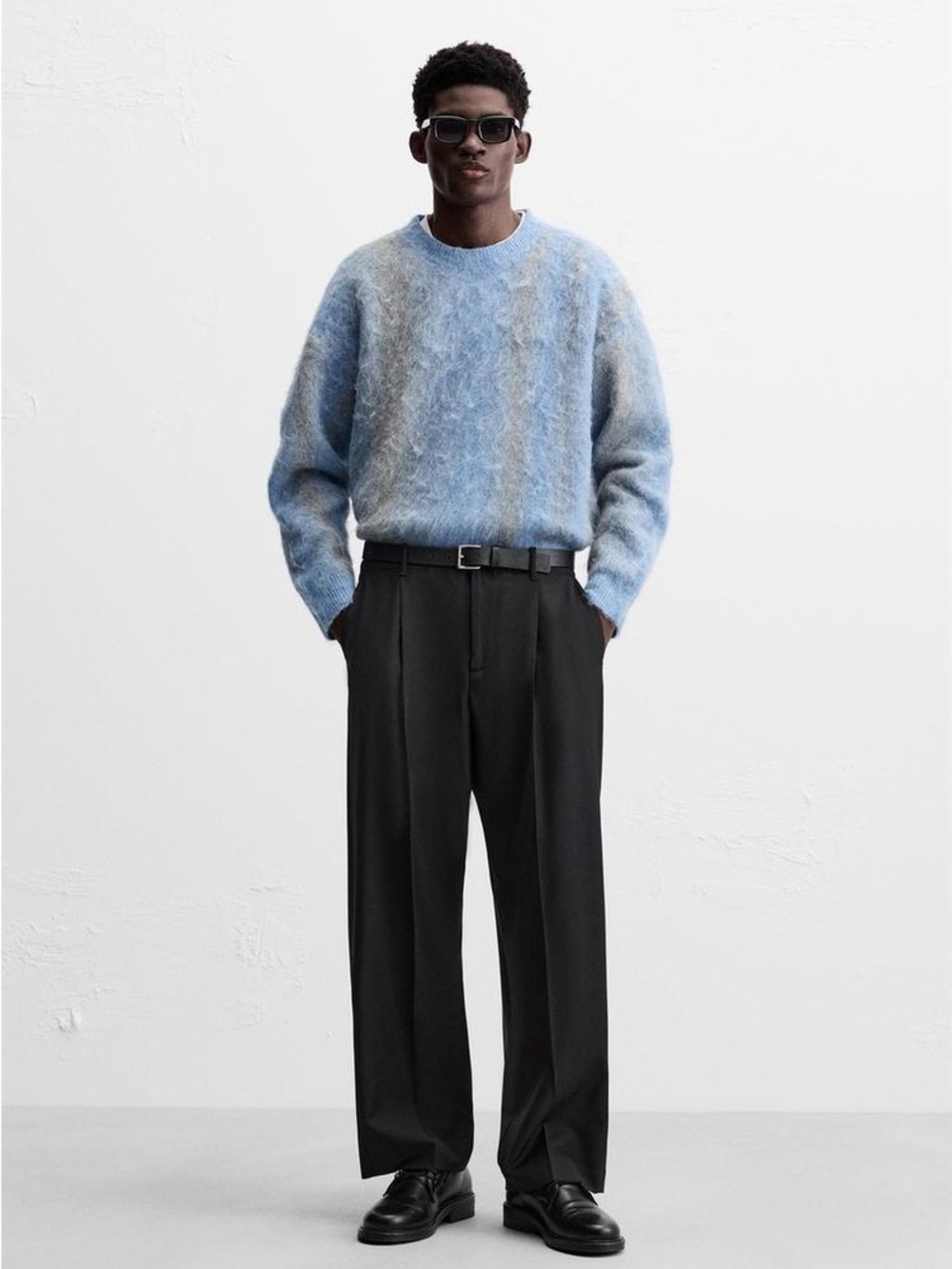 ZARA Brushed Light Blue Fuzzy Crewneck Sweater Size Large